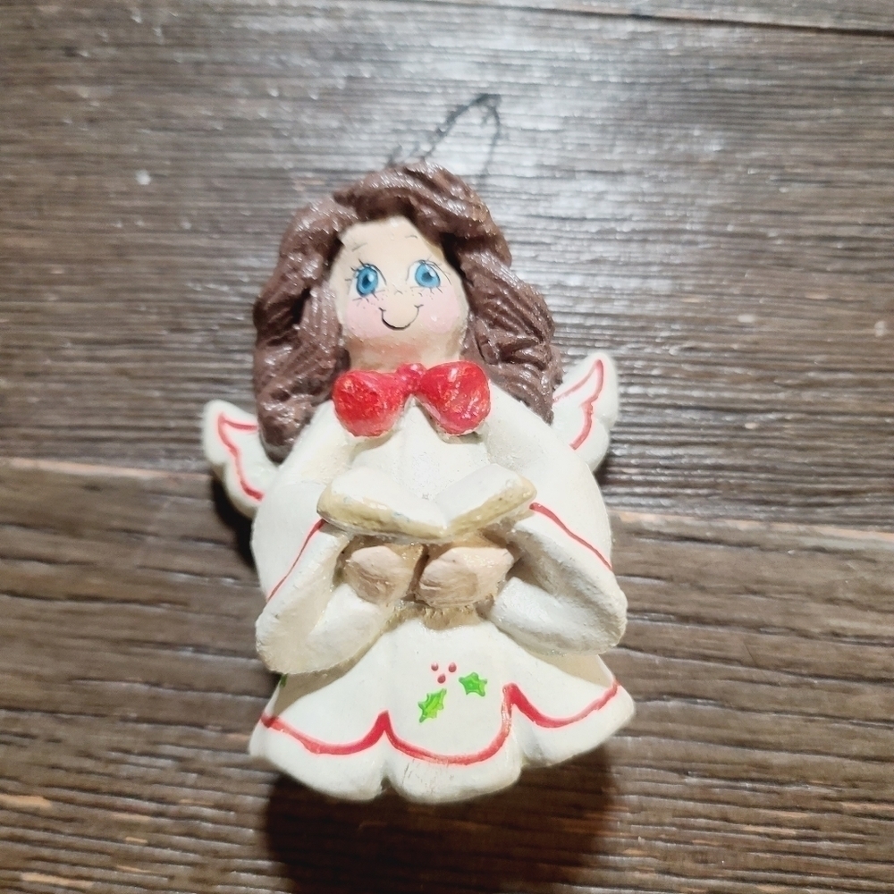 Vintage 80s 1982 Brunette Girl Angel Christmas Tree Ornament